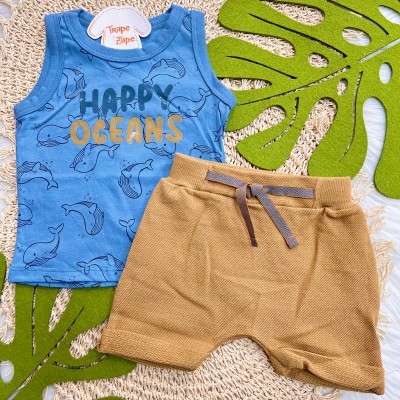 Conj. Regata Happy Oceans e Short - Azul e Marrom